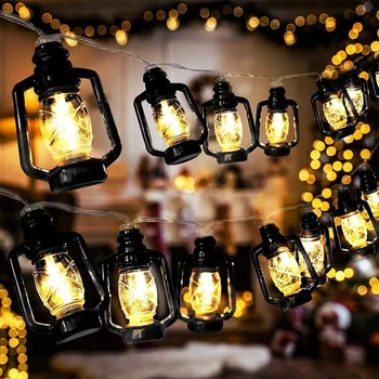 1 м 10LED Мини Ретро керосин празнична гирлянда на батерии, фенерче, страхотна венец, лампа за декорация на спалнята, в Рамадан