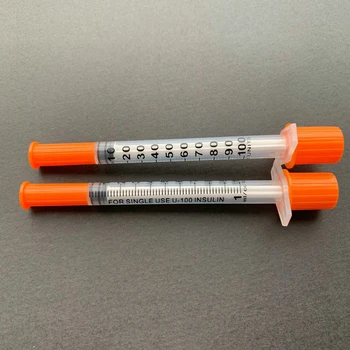 1 мл за еднократна употреба сигурен стерилна спринцовка за инсулин, оранжева капачка, пластмасов опаковка течност, 10 бр/20 бр/50 бр./100 бр.
