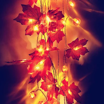 10/20 светодиоди венец кленов лист + тиква празнично декоративно осветление на батерии топло бяла приказна украса за рожден ден
