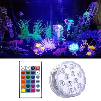 10 led RGB-потопяеми лампи с дистанционно управление, подводен лека нощ, работещи на батерии, градинска ваза, купа, украса за парти в градината