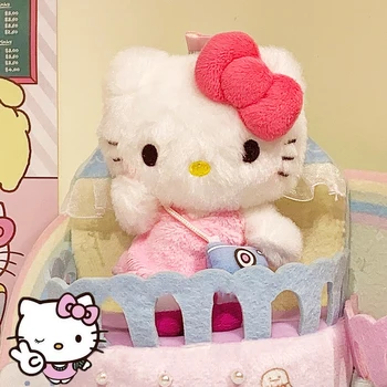 10 см Hello Kitty Плюшен играчка Kawai аниме Рисунка Sanrioed Kt котка Сладката Удобна мека кукла Окачване Украса на чанти подарък за момичета