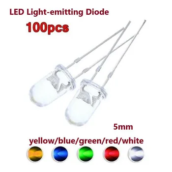 100 бр. супер ярки led светлини 5 мм, червен/син/зелен/бял/жълт led прозрачна лампа с гнездо за куполни лампи осветление