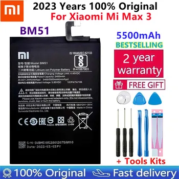 100% Оригинален Xiao mi BM51 5500 mah Батерия За Xiaomi Max 3 Max3 MiMax3 Висококачествена Подмяна на Телефон + Безплатен Етикети