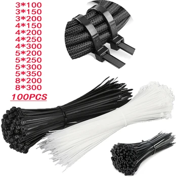 100ШТ найлонова кабелна замазка, самоблокирующаяся черна пластмасова кабелна замазка с намоткой, фиксирана кабелна замазка, различни спецификации 3X200 5X300