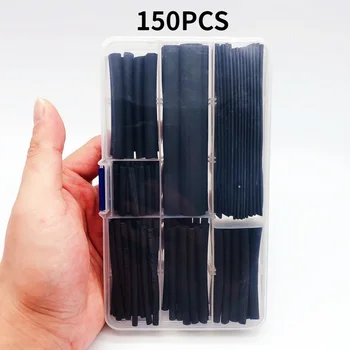 150 бр./компл. термоусадочный ръкав 2:1 черен д-САМ Комплект изолирани полиолефиновые свивам кабели и кабели