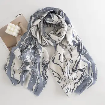 1бр 190x65 см женски прост шал в стил Ins, модерен шал с мраморни зърна, дълъг зимен топъл шал, шал, аксесоари за дрехи