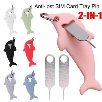2 В 1, противоотерянная игла за възглавница sim-карти с футляром за съхранение, мобилен телефон във формата на делфин, выталкивающий щифт, тава за SIM-карти, выталкивающий инструмент