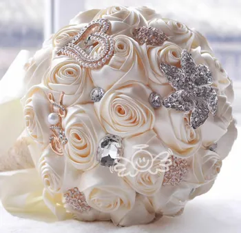 2016 новост, хит на продажбите, великолепен кристал в наличност, зашеметяващи сватбени цветя, бели букети цветя на булката, булчински букет от изкуствени рози