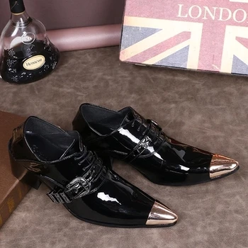2018 нова мода обувки със златен остър пръсти, пролетно-есенна официалната бизнес ежедневни обувки-Оксфорд, мъжки кожени обувки за вечеря