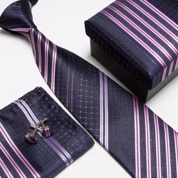 2019 набор от вратовръзки на райета, вратовръзки, копчета за ръкавели, носна кърпичка, висококачествени вратовръзки, копчета за ръкавели, Джобни квадратни носни кърпички от сопливой тъкан #8