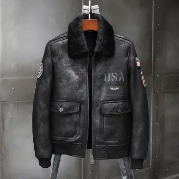 2019 Ново мъжко яке от овча кожа, кожено яке A2 военновъздушни сили, летателни палто, мъжки зимни кожа яке