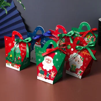 2021 на едро опаковане на картонени кутии за сладкиши с панделка, изработени по поръчка голяма сгъваема хартиена коледна кутия за бонбони, Коледна опаковъчна хартия
