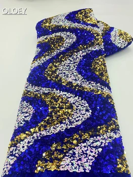 2022 Висококачествена и модерна френска тюлевая лейси плат с африкански пайети Лейси плат за сватбена рокля XZX101