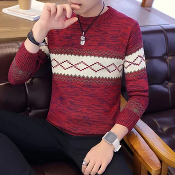 2022 мъжки пролетно-есенния тънък еластичен пуловер с кръгло деколте, модерен пуловер в британския стил на ивици с цветни блокчета