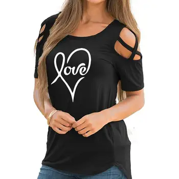 2022 Новата модерна тениска с принтом любов, дамски топ, дамски сладки летни блузи, коледен подарък за Клип, Camiseta