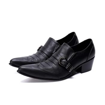 2023 Италианската есенно-зимни офис обувки, елегантна черна официална обувки, които растежа, класически кожени мъжки обувки бизнес