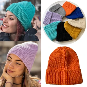 2023 Нови зимни шапки за жени, мъже, възли обикновена мека готини шапки за момичета, есента е топла шапка, дамски ежедневни шапчица, шапки на едро