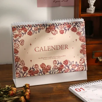 2023 Нови романтични звездни рози Настолен календар Старинни цветни календари на бобини Креативен САМ Дневен месечен планер Подарък канцеларски материали