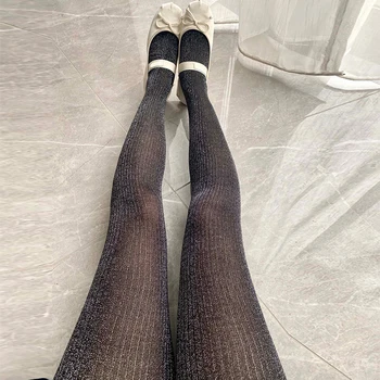 2023 Нови черни чорапогащи за подиум, секси, блестящи обикновена ярки копринени чорапогащи, модерно елегантните дамски сладки розови гамаши