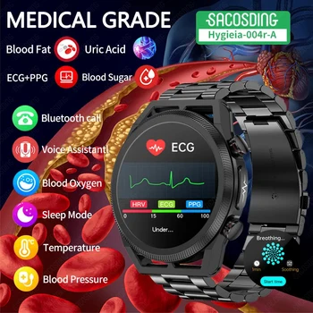 2023 Новите смарт часовници с неинвазивно нивото на кръвната захар, пикочната киселина, мъжки смарт часовник с функция Bluetooth, предизвикване на липидите в кръвта, кислорода в кръвта, кръвното налягане, умни часовници