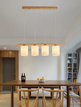 2023 Полилей за трапезария в скандинавски стил, вътрешно осветление, led подвесная лампа за кухненски бар, дървен окачен тавана лампа, стъклена лампа