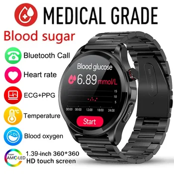 2023 Точно измерване на нивото на захар в кръвта смарт часовници за мъже Bluetooth предизвикателство 1,39 инча 360 * 360 HD екран Спортен сърдечен ритъм здрави умни часовници