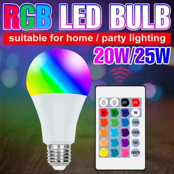 220 В Led RGB Лампа E27 Led Крушка Умен Лампа 20 W Цветна Лампара 25 W Димиране Bombilla Led 110 Вълшебна Лампа За Осветление Дома