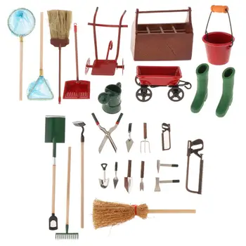 25 миниатюрни градински инструменти, градински инструменти, миниатюрен куклена къща, градински инструменти за кухня, трапезария, аксесоари за куклени къщи от 3 години