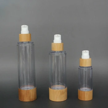 30 мл 50 мл прозрачен безвоздушный помпа за лосион, годни за рециклиране на пластмасови бамбуков спрей, Бамбук безвоздушная бутилка, Козметични безвоздушные бутилки CBD
