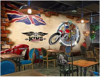 3d фотообои, ретро британски мотоциклет, тухлена стена, стенни рисувани по поръчка, начало декор, тапети за хола, стикер за стена
