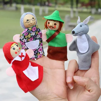 4 бр./лот, детски пальчиковые кукли, плюшени играчки, Червената Шапчица, ръчни кукли с дървена глава, които разказват страхотна история