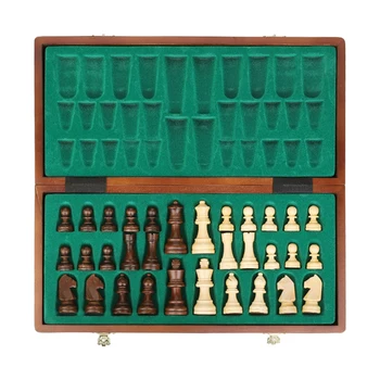 40X40 см Висококачествени дървени шах игри за деца и възрастни Сгъваема шахматната дъска, Преносими и настолни игри за пътуване Луксозна настолна игра
