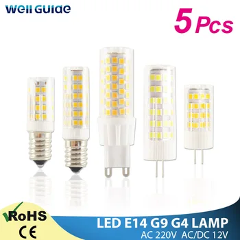 5 БР. Led Лампа G9 G4 E14 Led Лампа Led Лампа От 3 W 7 W 9 W 10 W И 12 W 220 v AC/DC12V COB SMD 2835 Led Димиране Керамични Замени галогенную лампа