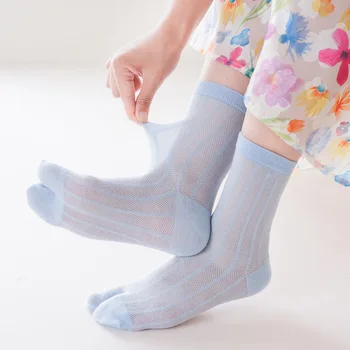 5 Чифта Чорапи с два пръста, Женски Обикновена Чорапи-Сабо За Момичета, Японски Дишащи Меш Тънки Памучни Чорапи-Täby, Дамска Мода