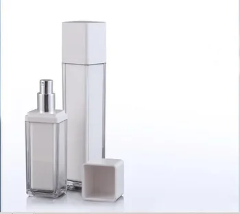 50 мл бяла акрилна бутилка квадратна форма, пластмасова бутилка с бяла капак за серум / лосион / основи, мъжки козметична опаковка