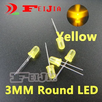 500 бр./лот, 3 мм, жълт кръг led диоден индикатор, супер ярък [жълт], DC2.1-2.6, безплатна доставка