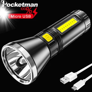 500М Long Range LED Taschenlampe USB Aufladbare Taschenlampen Wasserdichte Taschenlampe mit COB Seite Licht Gebaut-in Batterie