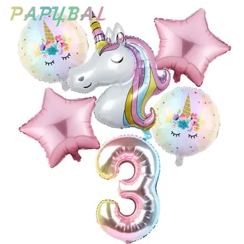 6 бр., дъгата градиентный балон с единорогом, 32-инчов номер, украса за рожден ден, детски балони с единорогом, сватбени балони Globos
