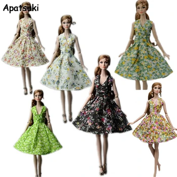 6 бр./лот, модерно рокля с цветен модел на селските райони за кукли Барби, празнична рокля, вечерни рокли за кукли Барби