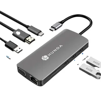 8 в 1 Алуминиева Многопортовый Адаптер Type C Хъб за MacBook Pro USB 3.0 C Хъб към HD Female (4K) Ethernet, четец на карти SD/Micro