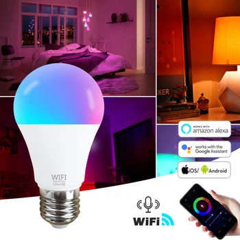 AC220V RGB + CW + WW 15 W E27 B22 E26 WIFI интелигентна led лампа с поддръжка на цветни обезцветяване Алекса Google Гласово управление крушка