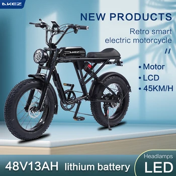 AKEZ Електрически велосипед Ebike 20 инча планински мотопед пътен електрически велосипед 13/26AH 750 W 48 за възрастни Планински