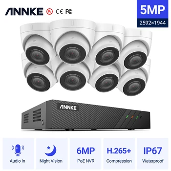 ANNKE 5MP FHD POE Система за видеонаблюдение 8CH 6MP H. 265 + NVR Записващо устройство 5MP Камера за Сигурност Аудиозапис 8X5MP PoE Ip камера