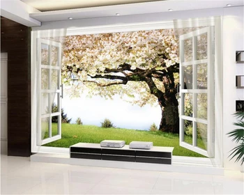 beibehang 3D тапети HD 3d черешово дърво прозорец на заден план стени papel de parede papier peint фотообои duvar kagit behang