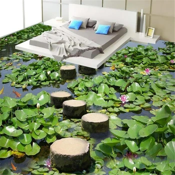beibehang papel de parede потребителски наземни водоустойчив стерео 3D подови плочки, етикети Зелени листа на лотос тапети за пода рисувани стенни
