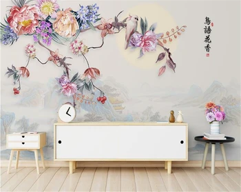 beibehang Нови китайски красиви тапети ръчно рисувани цветя пейзаж на фона декоративна живопис тапети начало декор