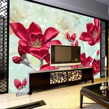 beibehang тапети, Мрамор фон за хола релефни цветя, лилии видео 3D големи стенни тапети Съвременна живопис