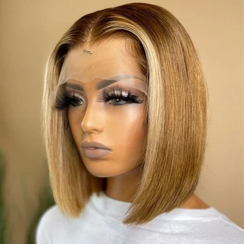 Blond 613 Директни перуки, изработени от човешка коса на дантели и с къса прическа Боб за черни жени плътност на 180%, евтини цветни перуки, изработени от бразилски коса