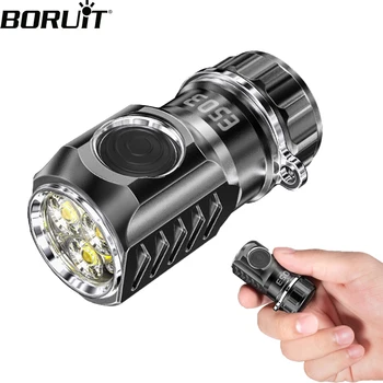 BORUiT, мощни мини-фенерче EDC, 3000 lm, акумулаторна фенерче, батерии 18350, 6 режима на осветяване, водоустойчив джобен фенер за къмпинг