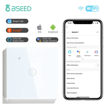 Bseed Wifi банда 1 2 банда мультиуправляемый интелигентен ключ светлина сензорен превключвател за безжична работи с Hristo Google Алекса Smart Life
